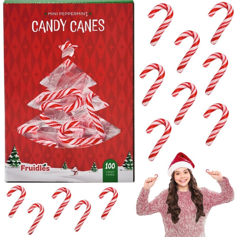 Christmas Mini Candy Canes 100 Pack Peppermint Flavor, Individually Wrapped, 2"
